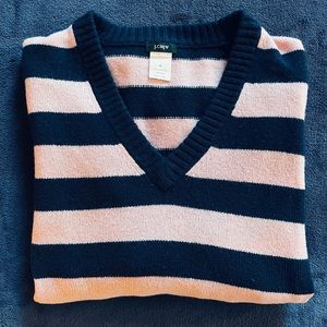 JCrew pink & navy striped wool sweater
